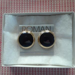 ROMAN Jewelry Company Black Enamel and Gold Earrings